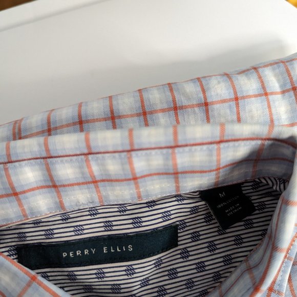 Perry Ellis Button Up Shirt Men's Medium Light Blue with Red Large Check - Picture 4 of 4
